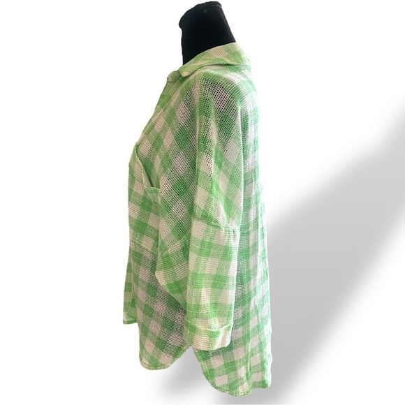 Urban Outfitter OUT FROM DOWN UNDER Green White Checkered Button Front Shirt XS - Picture 4 of 12